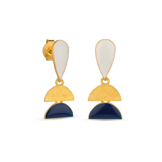 SOMNI EARRINGS WHITE DROP AND BLUE SEMI-CIRCLE
